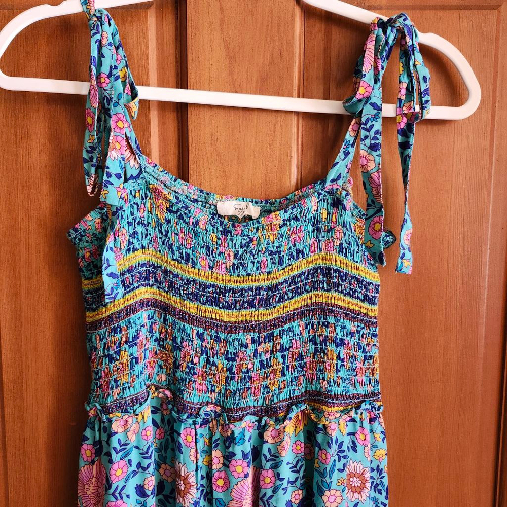Women's Easel Blue Floral Smocked Maxi Dress M B2 - Picture 3 of 8